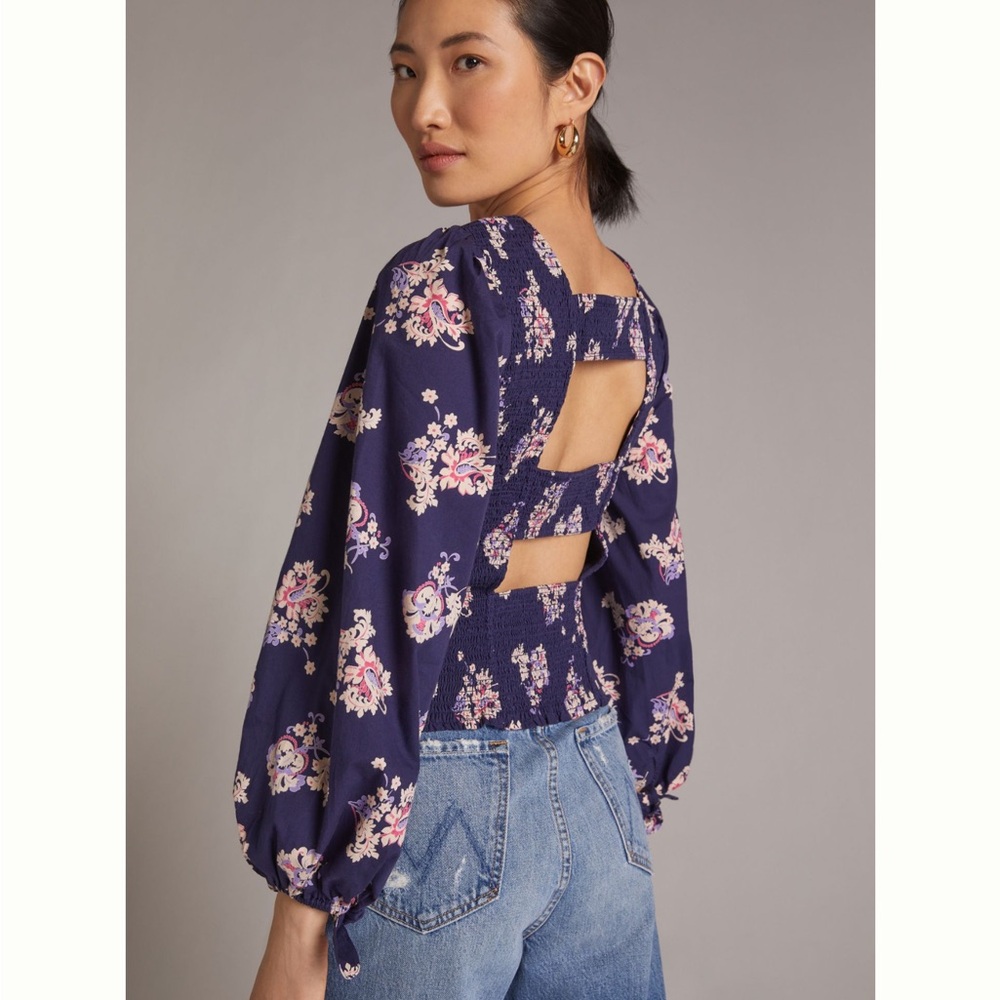 Maeve Smocked Floral Blouse with Long Sleeves